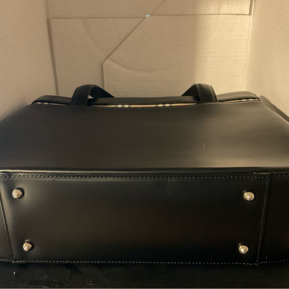 Authentic Vintage Burberry Black Leather Tote Bag – Nova Check Trim & Lining - Picture 7 of 10